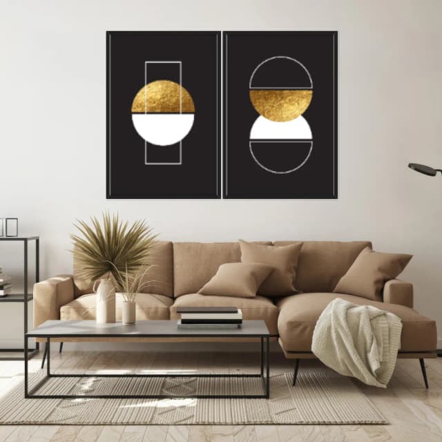 Kit Quadros Decorativos Formas Douradas