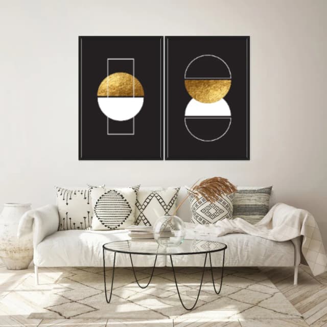 Kit Quadros Decorativos Formas Douradas