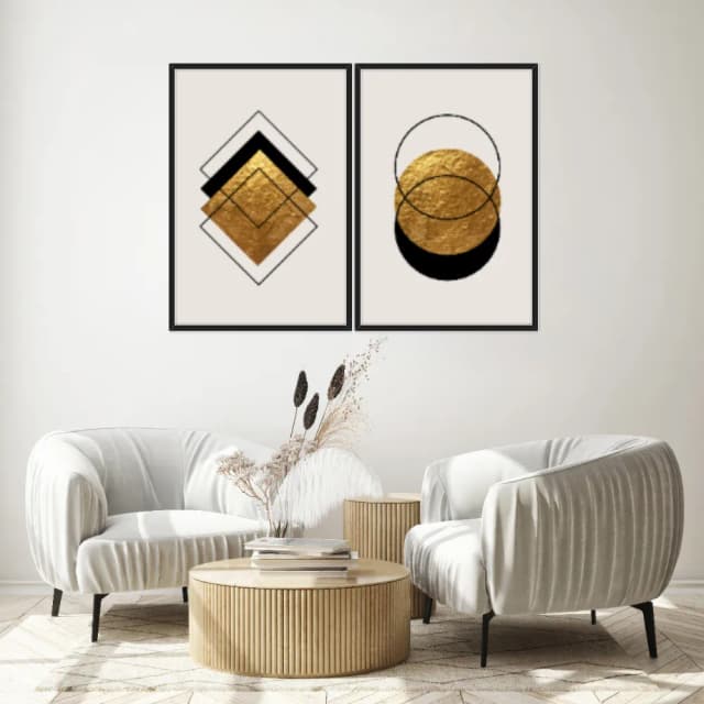 Kit Quadros Decorativos Formas Douradas