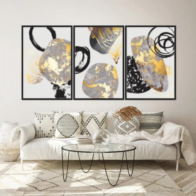 Kit Quadros Decorativos Abstrato Dourado