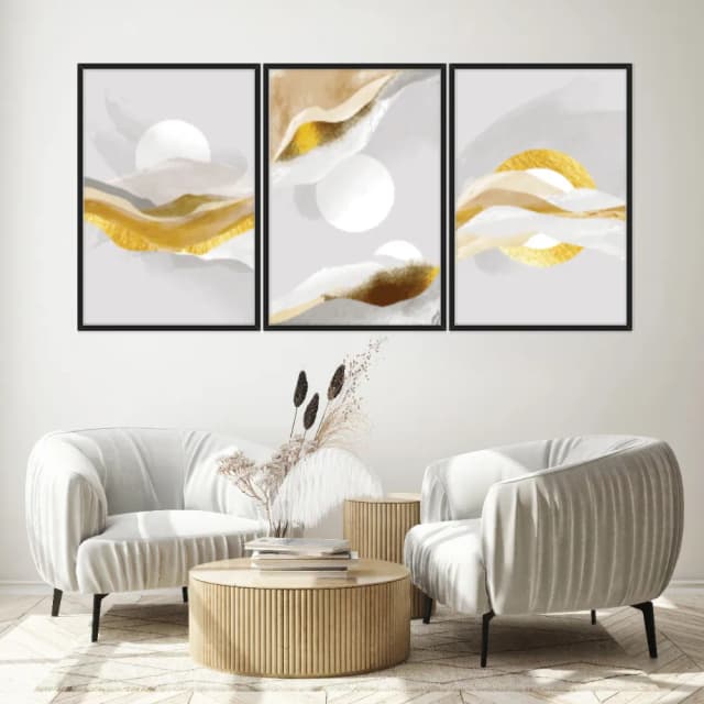 Kit Quadros Decorativos Abstrato Dourado