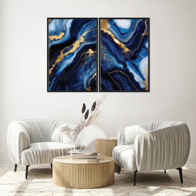 Kit Quadros Decorativos Mármore Azul