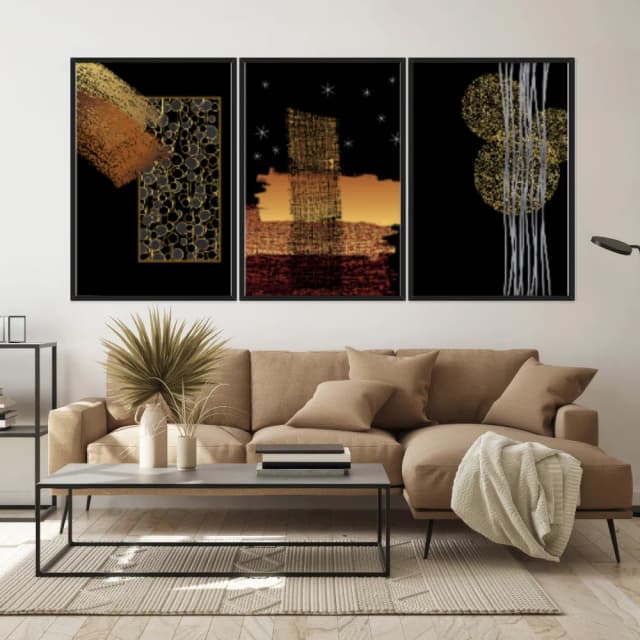 Kit Quadros Decorativos Abstrato Golden