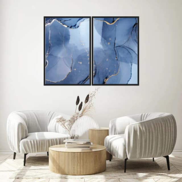 Kit Quadros Decorativos Mármore Azul