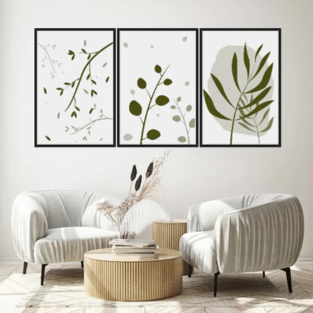 Kit Quadros Decorativos Planta Abstrato Verde