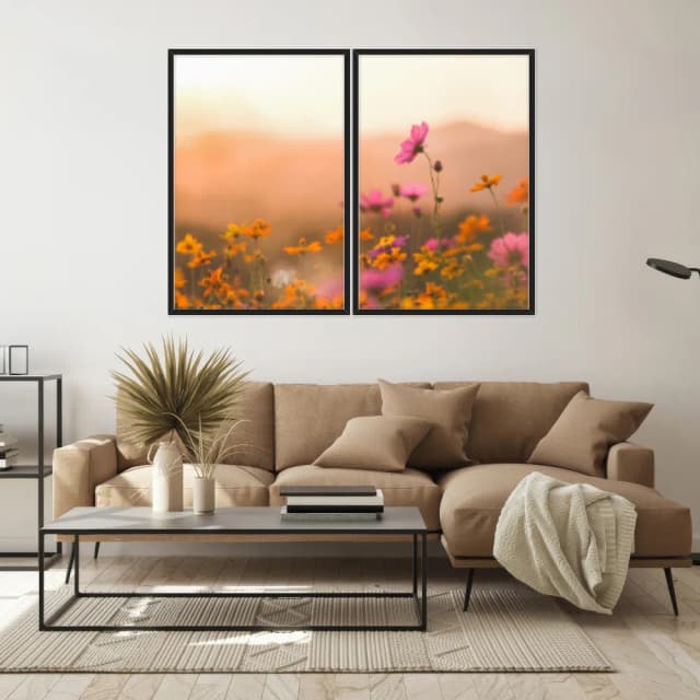 Kit Quadros Decorativos Flor Rosa E Laranja