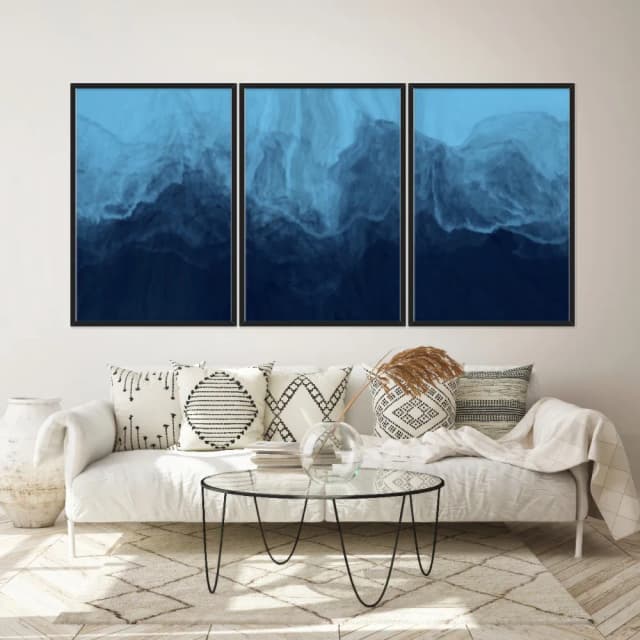 Kit Quadros Decorativos Pinceladas Tinta Azul