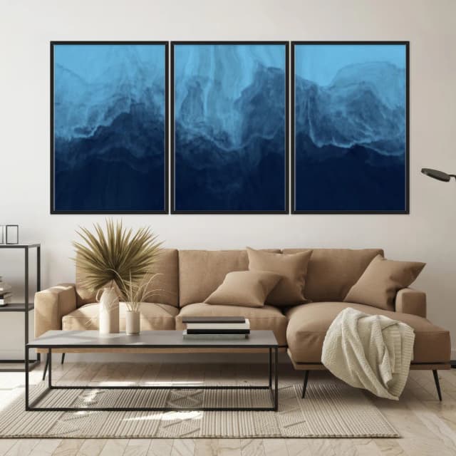 Kit Quadros Decorativos Pinceladas Tinta Azul
