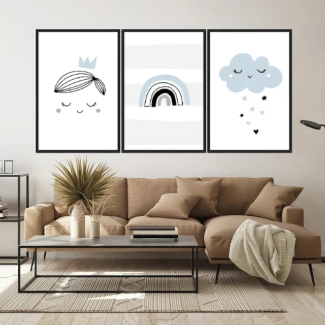 Kit Quadros Decorativos Nuvem E Arco Íris