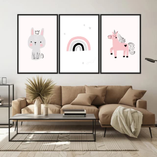 Kit Quadros Decorativos Coelho E Unicórnio