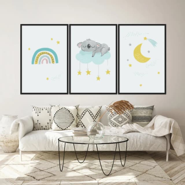 Kit Quadros Decorativos Preguiça E Arco Íris