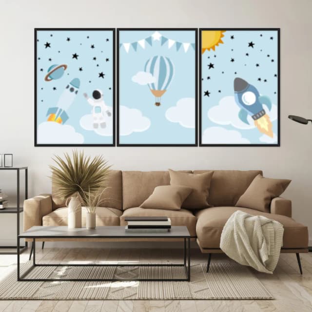 Kit Quadros Decorativos Planetas E Balão