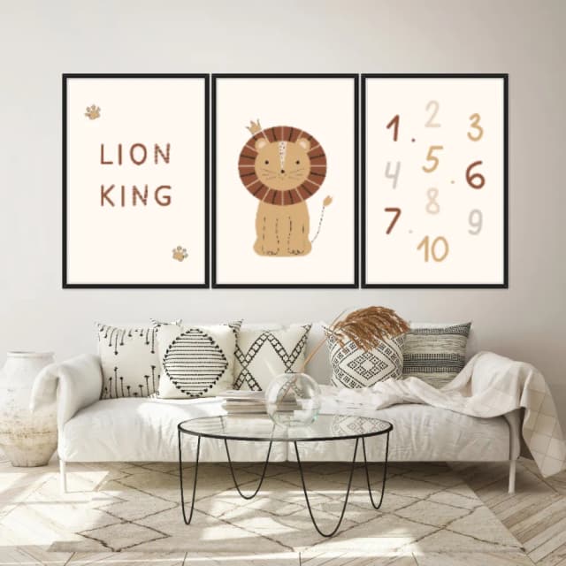 Kit Quadros Decorativos Número E Leão