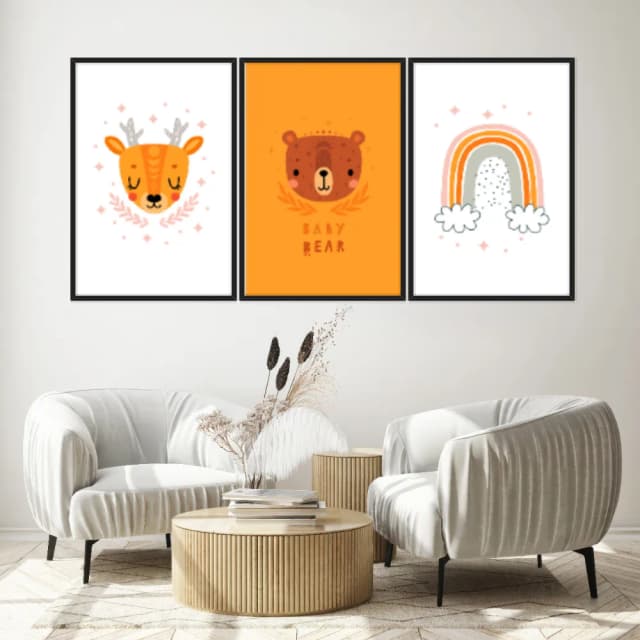 Kit Quadros Decorativos Urso E Arco Íris
