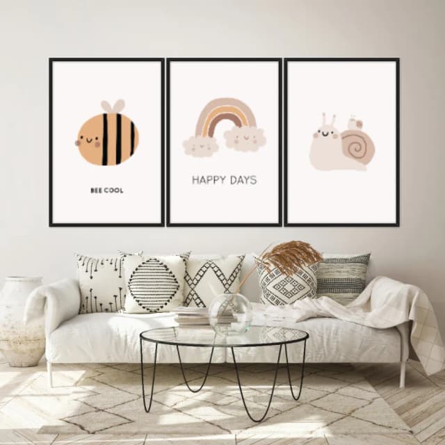 Kit Quadros Decorativos Abelha Caracol E Arco Íris