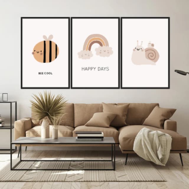 Kit Quadros Decorativos Abelha Caracol E Arco Íris