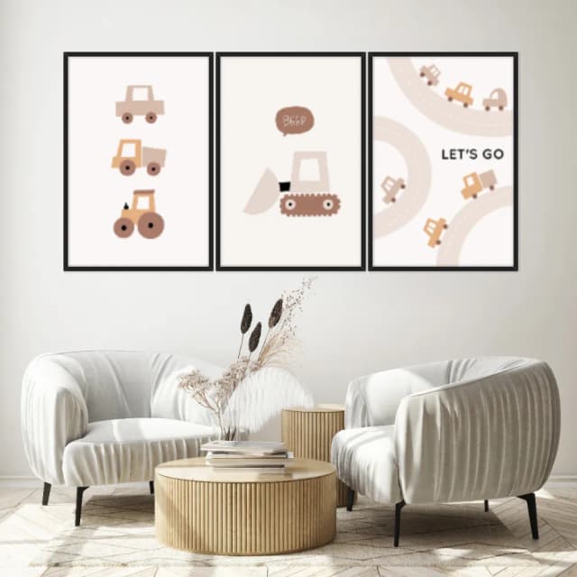 Kit Quadros Decorativos Carrinhos