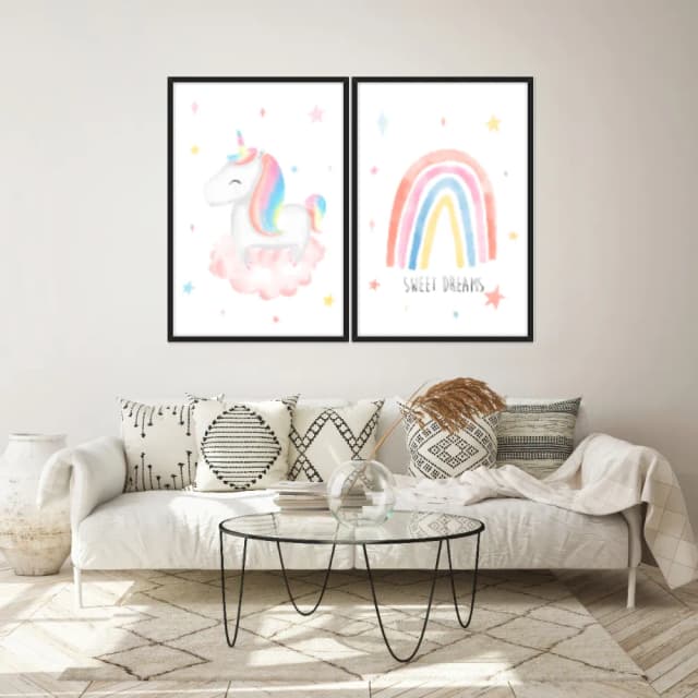 Kit Quadros Decorativos Unicórnio E Arco Íris