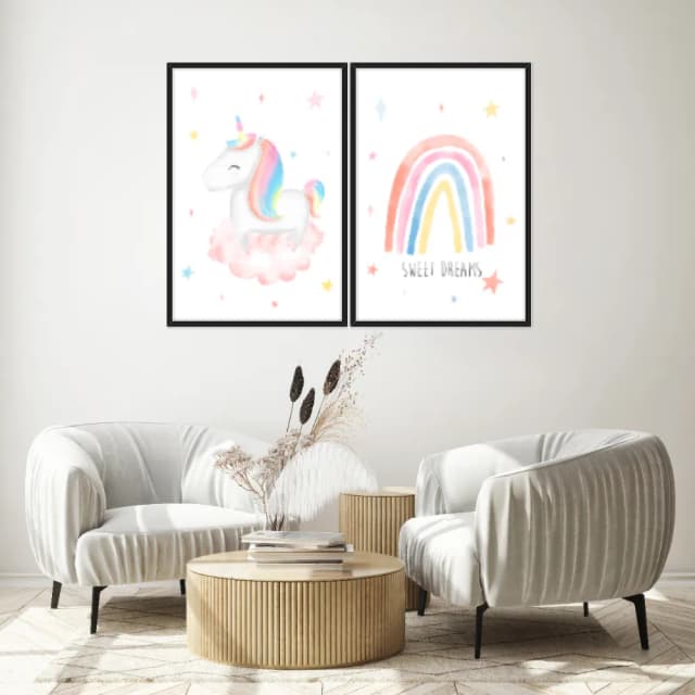 Kit Quadros Decorativos Unicórnio E Arco Íris