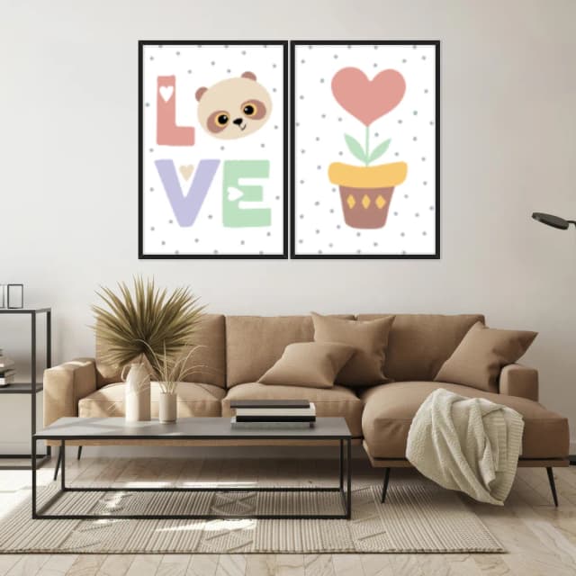 Kit Quadros Decorativos Love E Vasinho