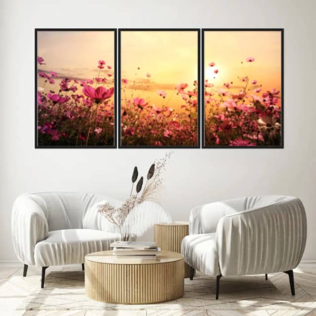 Kit Quadros Decorativos Flor Rosa