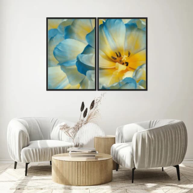 Kit Quadros Decorativos Flora Amarela E Azul