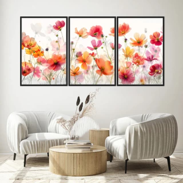 Kit Quadros Decorativos Flor Laranja