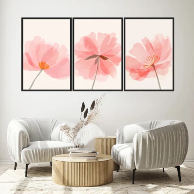 Kit Quadros Decorativos Flor Rosa