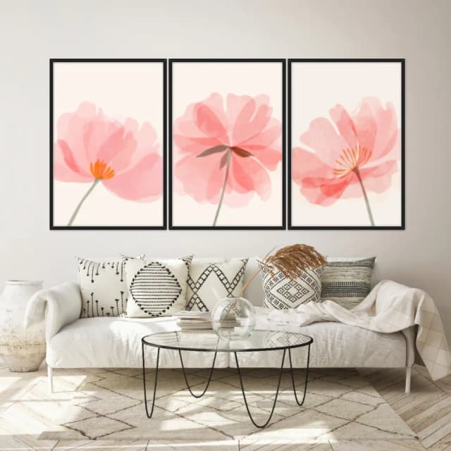 Kit Quadros Decorativos Flor Rosa