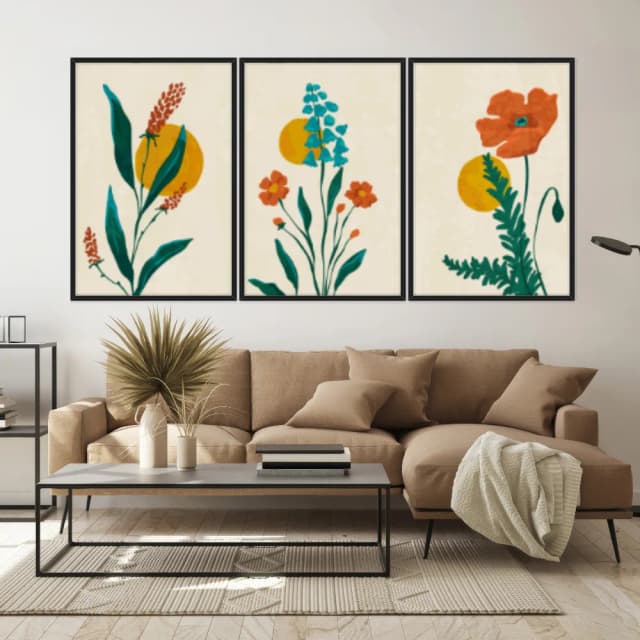 Kit Quadros Decorativos Flor Laranja