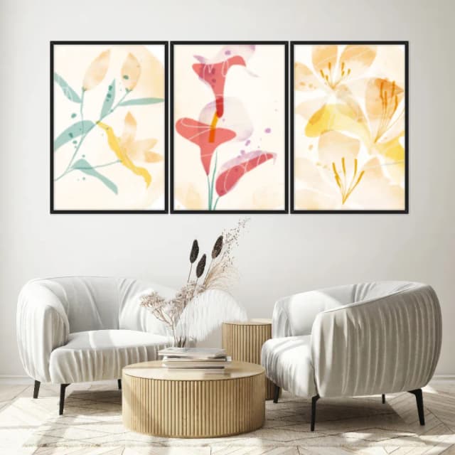 Kit Quadros Decorativos Flor Laranja E Vermelho