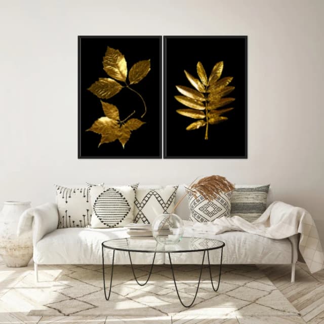 Kit Quadros Decorativos Planta Dourada