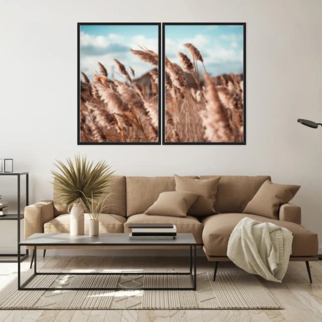 Kit Quadros Decorativos Pampas Marrom