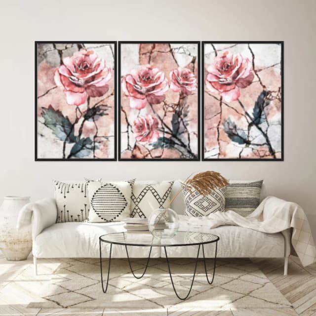 Kit Quadros Decorativos Flor Rosa